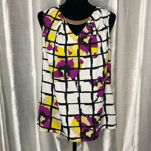 Worthington Women’s Petite Large V Neck with Gold Colored Bar Sleeveless Blouse